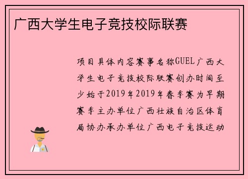 广西大学生电子竞技校际联赛