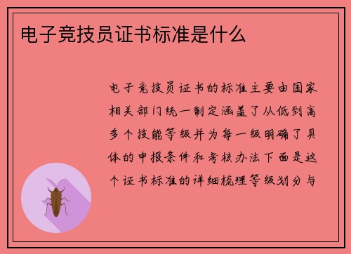 电子竞技员证书标准是什么